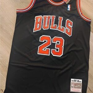 Mitchell & Ness Black and Red Bulls Jersey